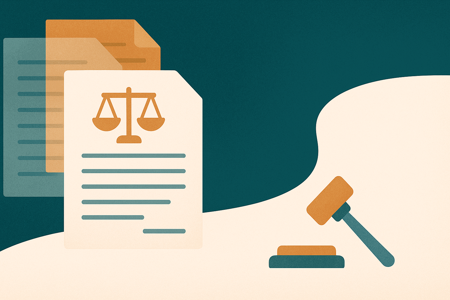 Legal documents, scales of justice and a gavel